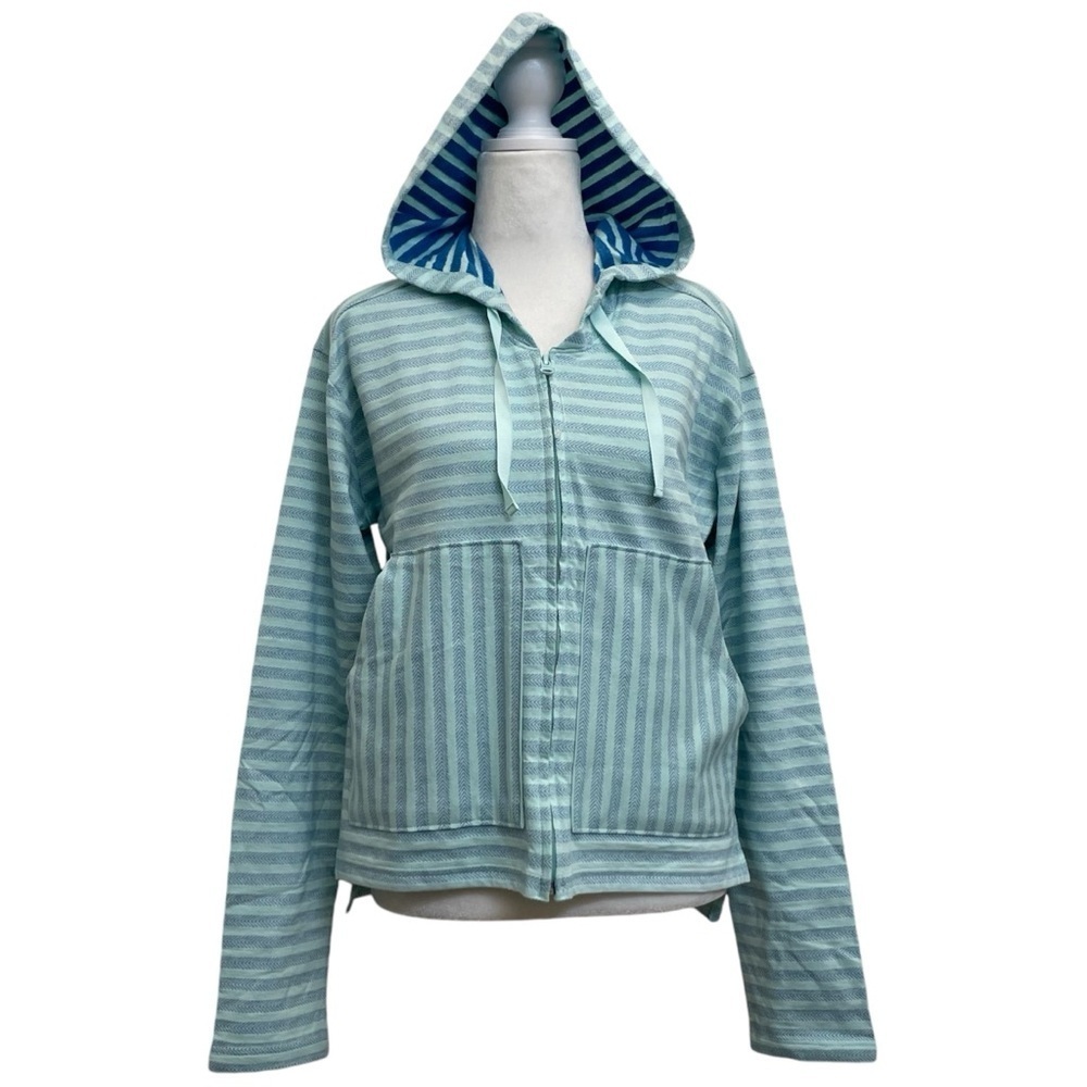NEW Columbia Blue Striped Full Zip Fleece Lined Hooded Sweater